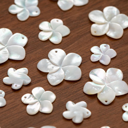 10pcs White Mother of Pearl Flowers 14/ 17/ 24mm, Top Side Drilled, Shell Plumeria Flowers for Earrings -(V1164)