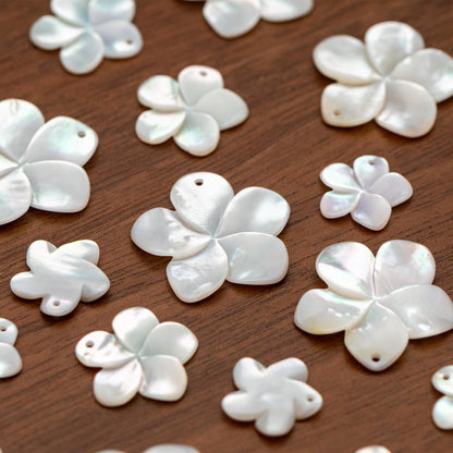 10pcs White Mother of Pearl Flowers 14/ 17/ 24mm, Top Side Drilled, Shell Plumeria Flowers for Earrings -(V1164)