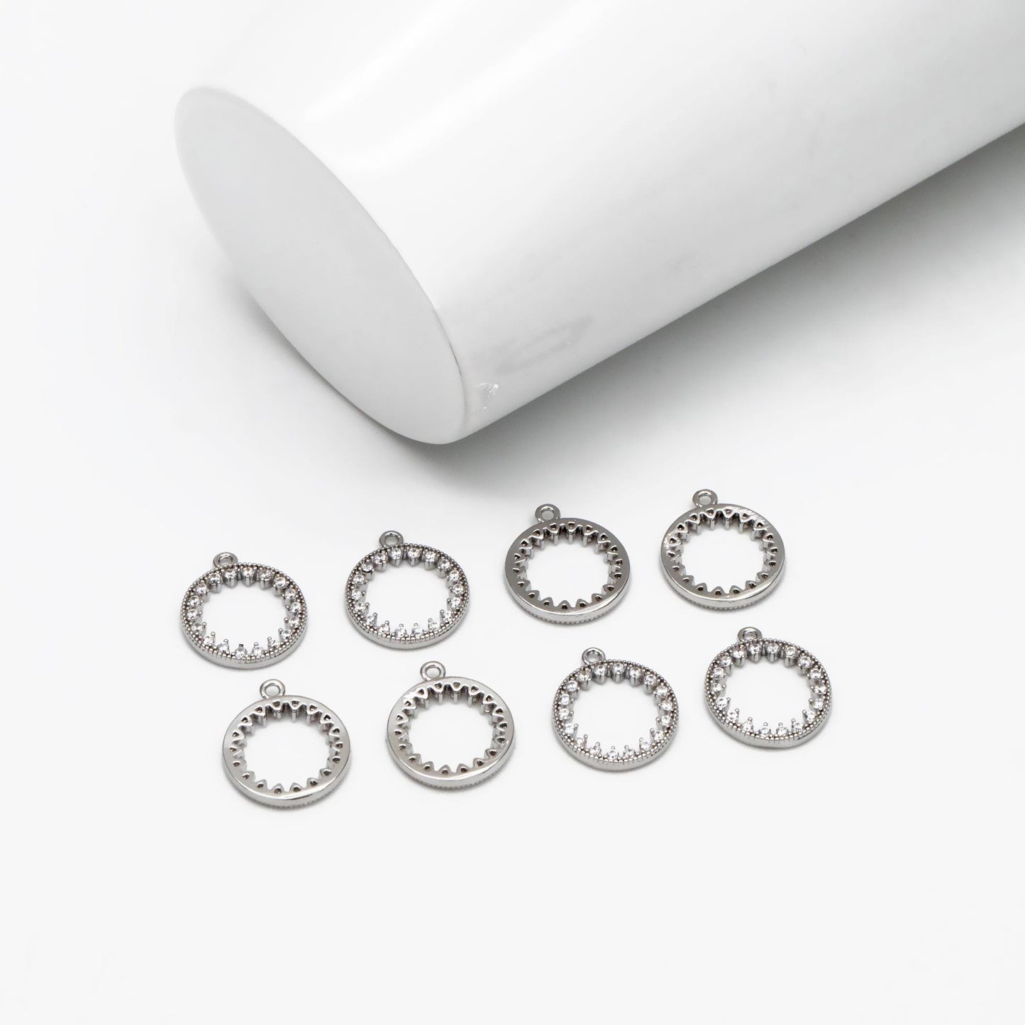 4pcs CZ pave Gold/ Silver Ring Charm 11x13mm, 18K Gold/ Rhodium plated Brass, Rhinestone Round Loop Circle Charm (GB-1641)