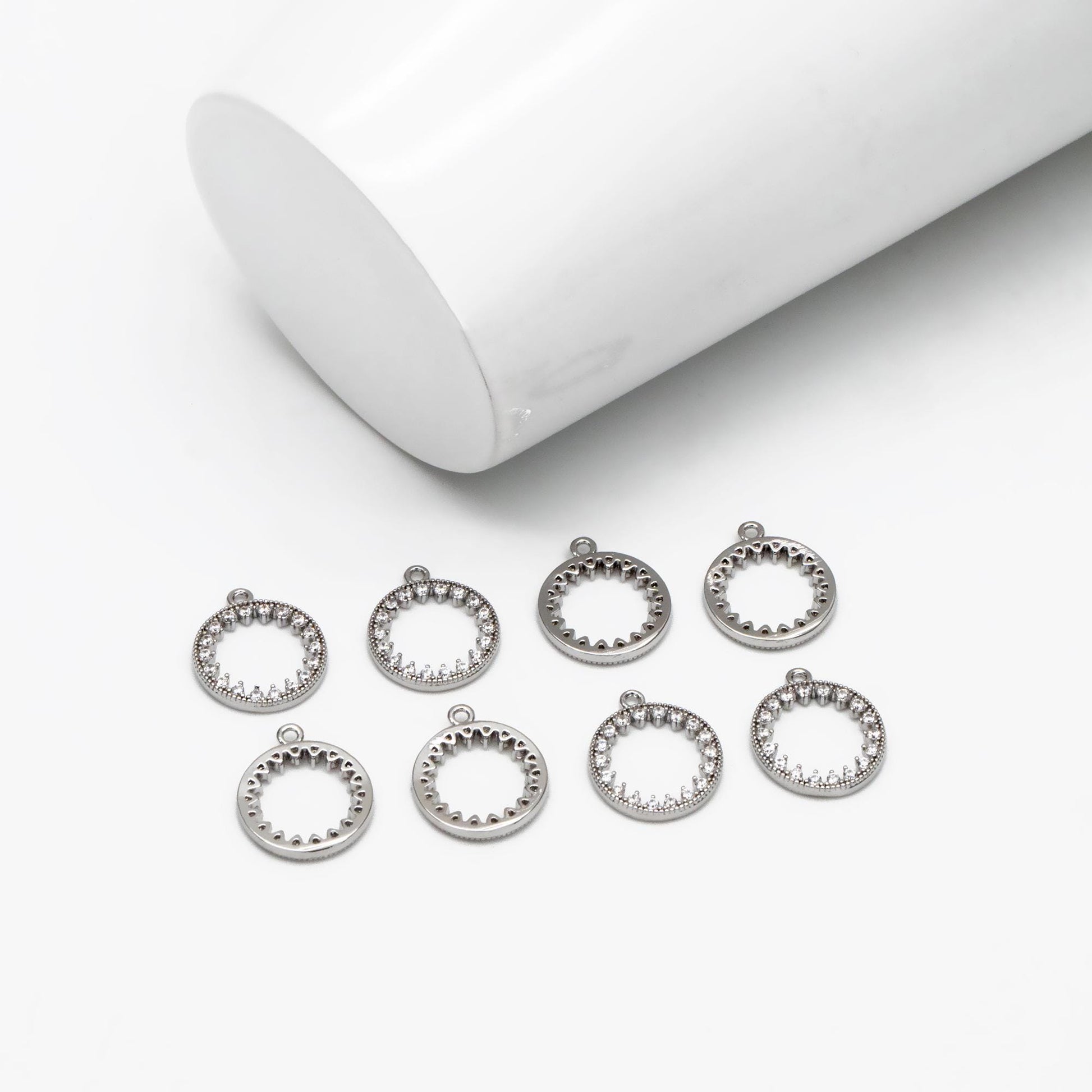 4pcs CZ pave Gold/ Silver Ring Charm 11x13mm, 18K Gold/ Rhodium plated Brass, Rhinestone Round Loop Circle Charm (GB-1641)