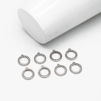 4pcs CZ pave Gold/ Silver Ring Charm 11x13mm, 18K Gold/ Rhodium plated Brass, Rhinestone Round Loop Circle Charm (GB-1641)