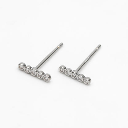 10pcs CZ Pave Bar Earrings, Real Gold/ Rhodium Plated Brass Minimalist Stud Earrings (#GB-3693)