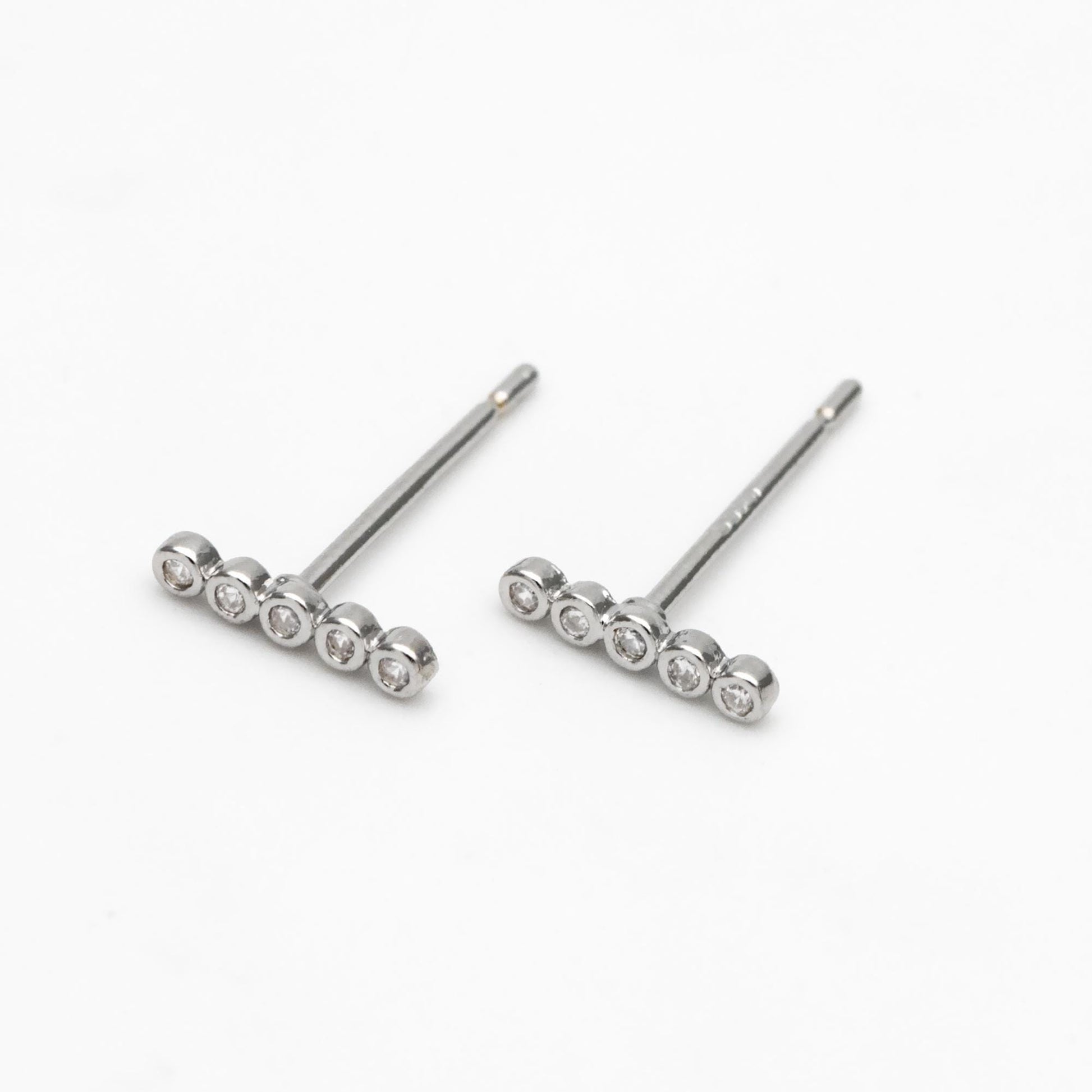 10pcs CZ Pave Bar Earrings, Real Gold/ Rhodium Plated Brass Minimalist Stud Earrings (#GB-3693)