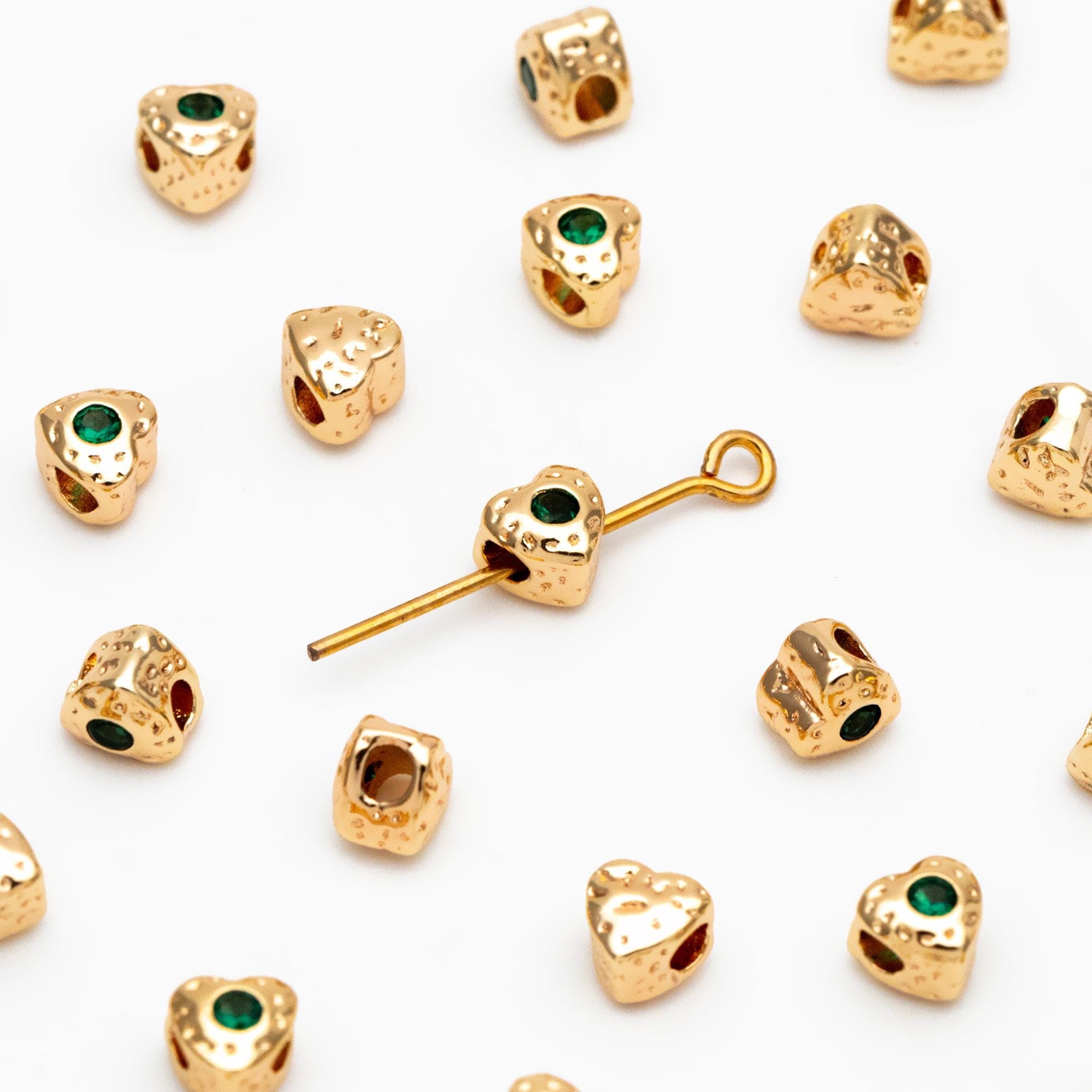 10pcs CZ pave Gold Cube/ Heart Beads 5mm, 18K Gold plated Brass Spacer Beads, Jewelry Making, Diy Material, Jewelry Supplies (GB-2956-A)