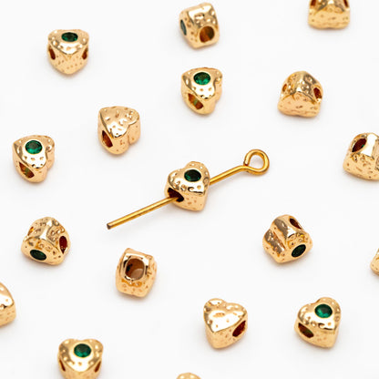 10pcs CZ pave Gold Cube/ Heart Beads 5mm, 18K Gold plated Brass Spacer Beads, Jewelry Making, Diy Material, Jewelry Supplies (GB-2956-A)