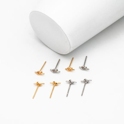 10pcs Gold/ Silver Tone Knot Ear Studs, Real Gold/ Rhodium plated Brass, Minimalist Stud Earrings (GB-4464)