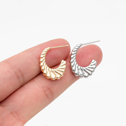 4pcs Gold/ Silver Tone C Shape Earrings, Real Gold/ Rhodium plated Brass, Dainty Stud Earrings (GB-4465)