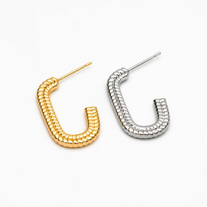 4pcs Gold/ Silver Tone C Shape Earrings, Real Gold/ Rhodium plated Brass, Dainty Oval Hoop Stud Earrings (GB-4466)