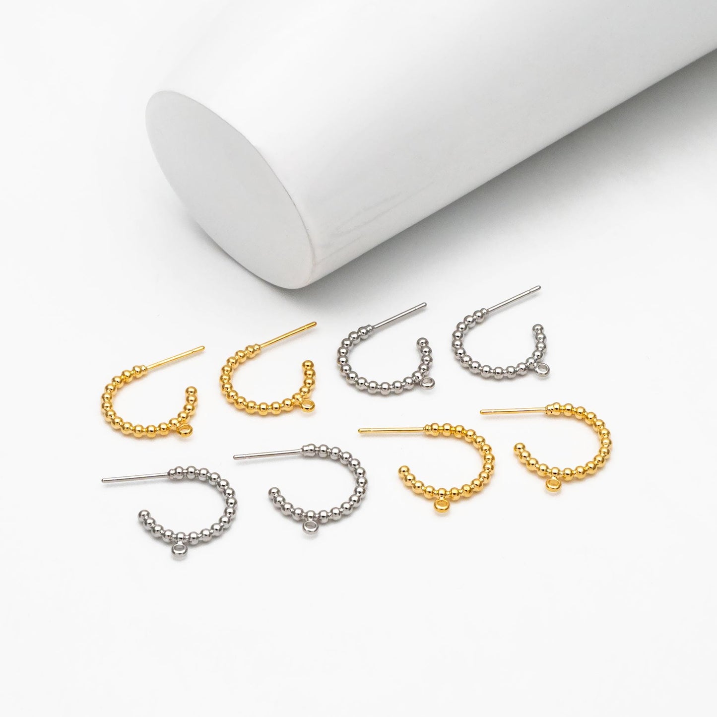 10pcs Gold/ Silver Tone Round Circle Ear Posts, Gold/ Rhodium plated Brass, Geometric Hoop Stud Earrings (GB-4467)