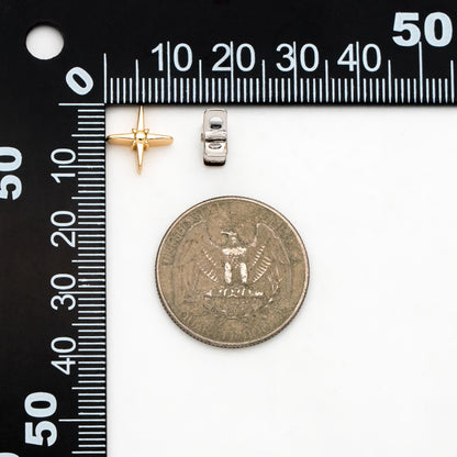 10pcs Gold/ Silver Tone North Star Charms 11mm, Gold/ Rhodium Plated Brass, Cross Star Pendant (GB-4469)
