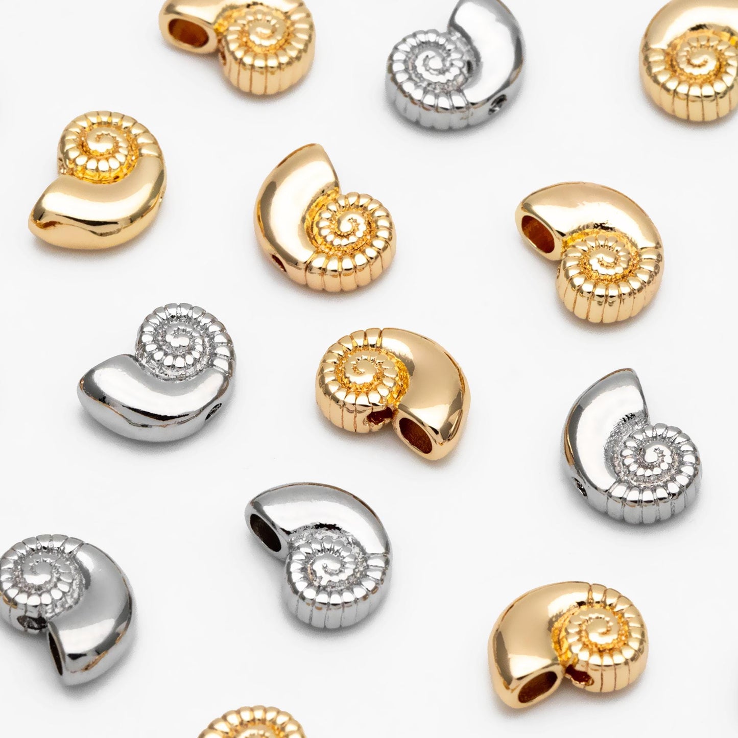 10pcs Gold/ Silver Tone Ocean Beads, 18K Gold/ Rhodium plated Brass, Beach Spacer Beads (GB-4470)