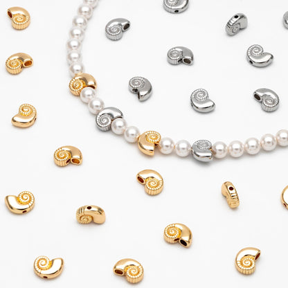 10pcs Gold/ Silver Tone Ocean Beads, 18K Gold/ Rhodium plated Brass, Beach Spacer Beads (GB-4470)