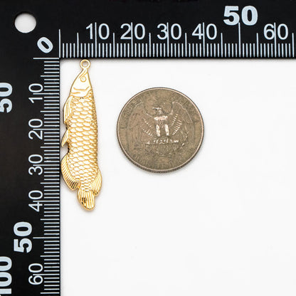 4pcs Gold/ Silver Tone Arowana Fish Charms, Gold/ Rhodium Plated Brass, Fish Pendants (GB-4474)