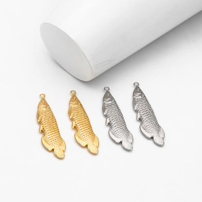 4pcs Gold/ Silver Tone Arowana Fish Charms, Gold/ Rhodium Plated Brass, Fish Pendants (GB-4474)