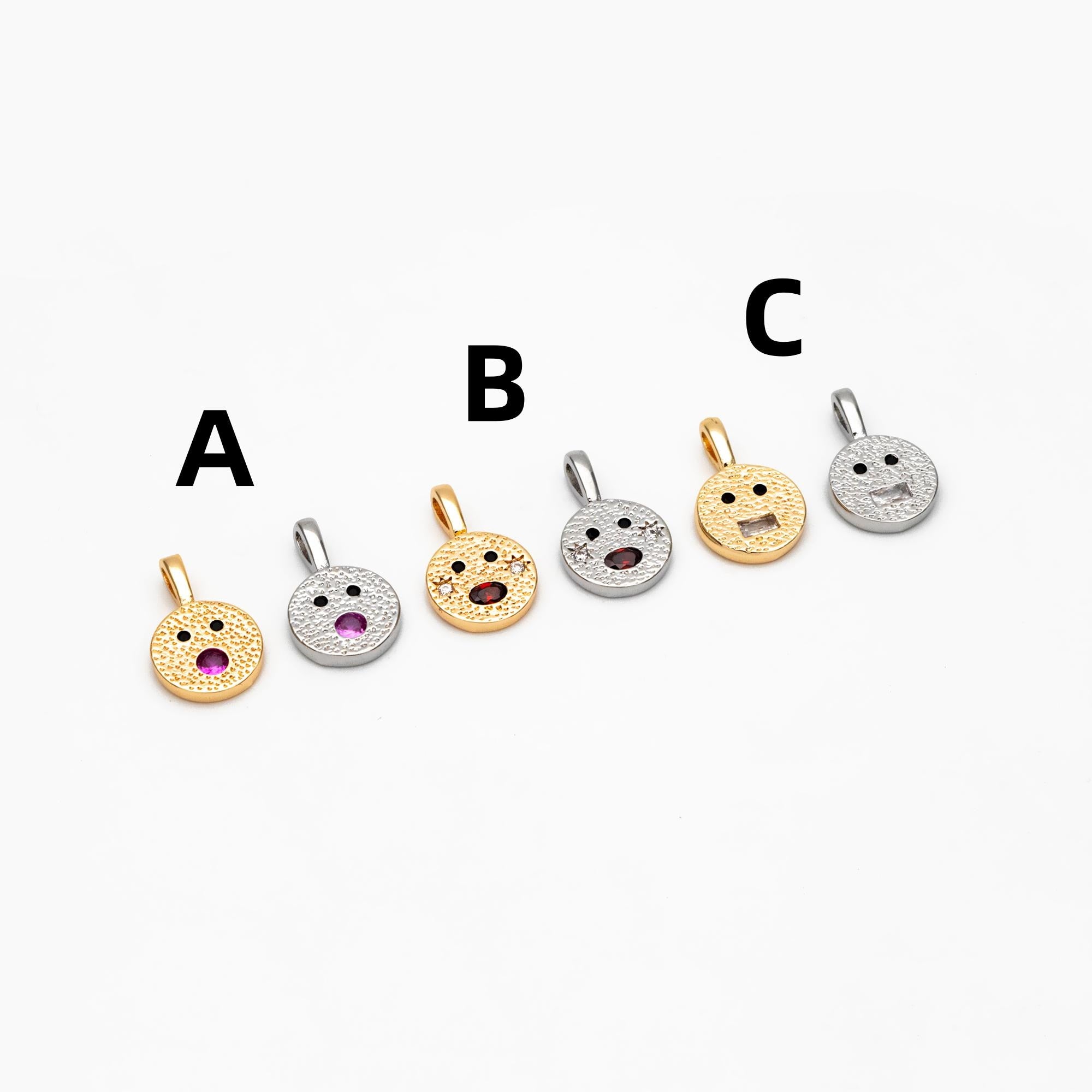 4pcs CZ Pave Gold/ Silver Tone Round Face Charms, 18K Gold/ Rhodium plated Brass, Round Disc Pendants (GB-4503)