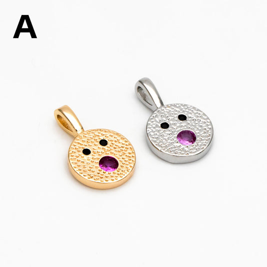 4pcs CZ Pave Gold/ Silver Tone Round Face Charms, 18K Gold/ Rhodium plated Brass, Round Disc Pendants (GB-4503)
