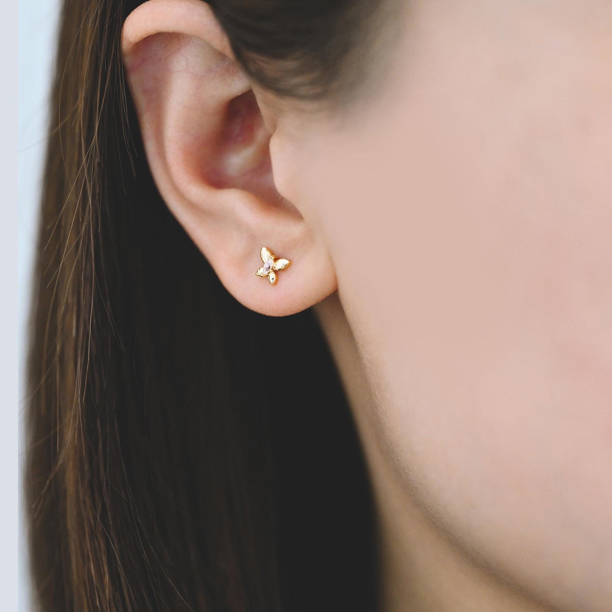 10pcs CZ Pave Gold Butterfly Earrings, Dianty Butterfly Ear Studs, Jewelry Supplies (GB-3381-G)