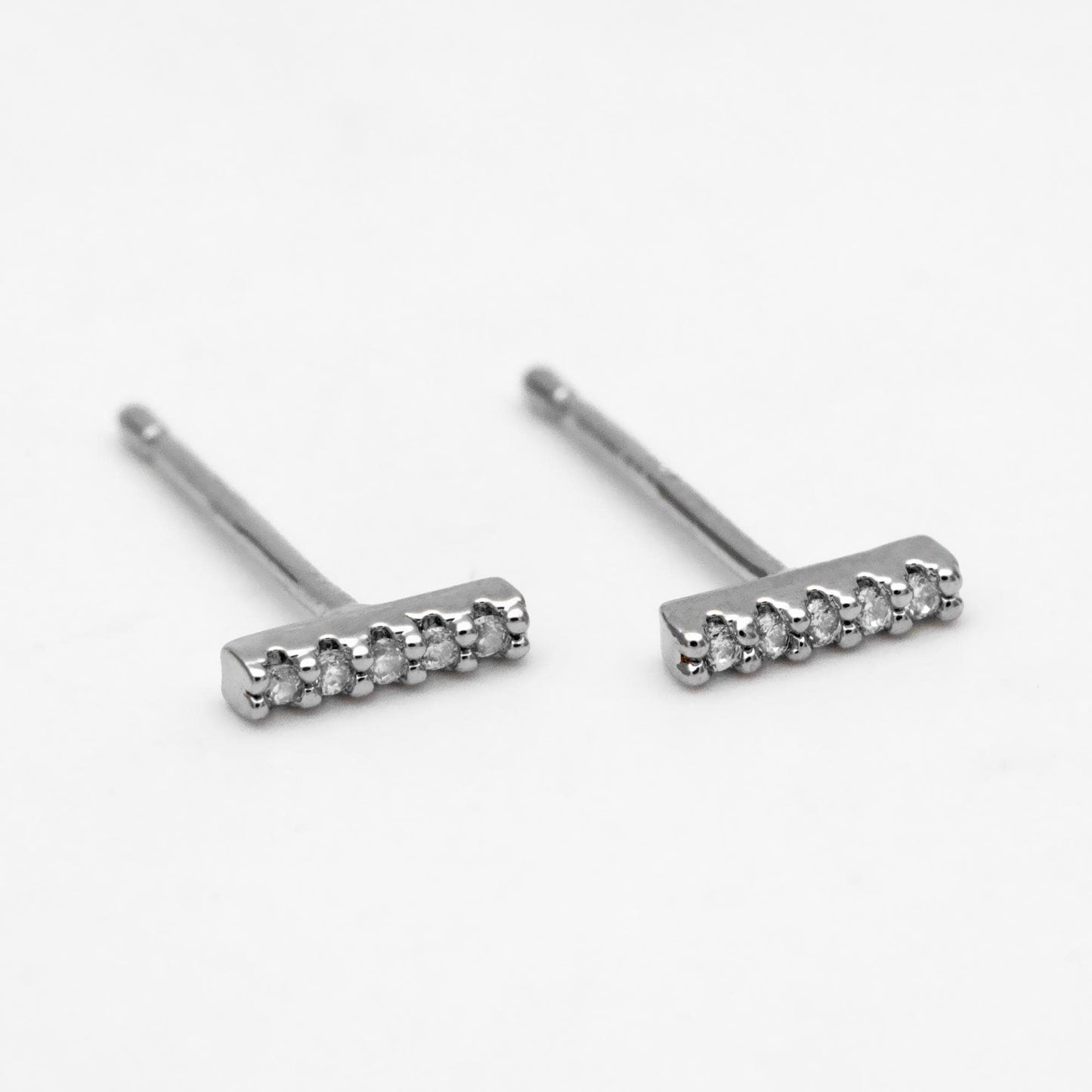 10pcs CZ Pave Bar Stud Earrings, Stick Stud Earrings, Small Earrings, Tiny Earrings, Mini Earrings, Piercing Earrings (#GB-2940)