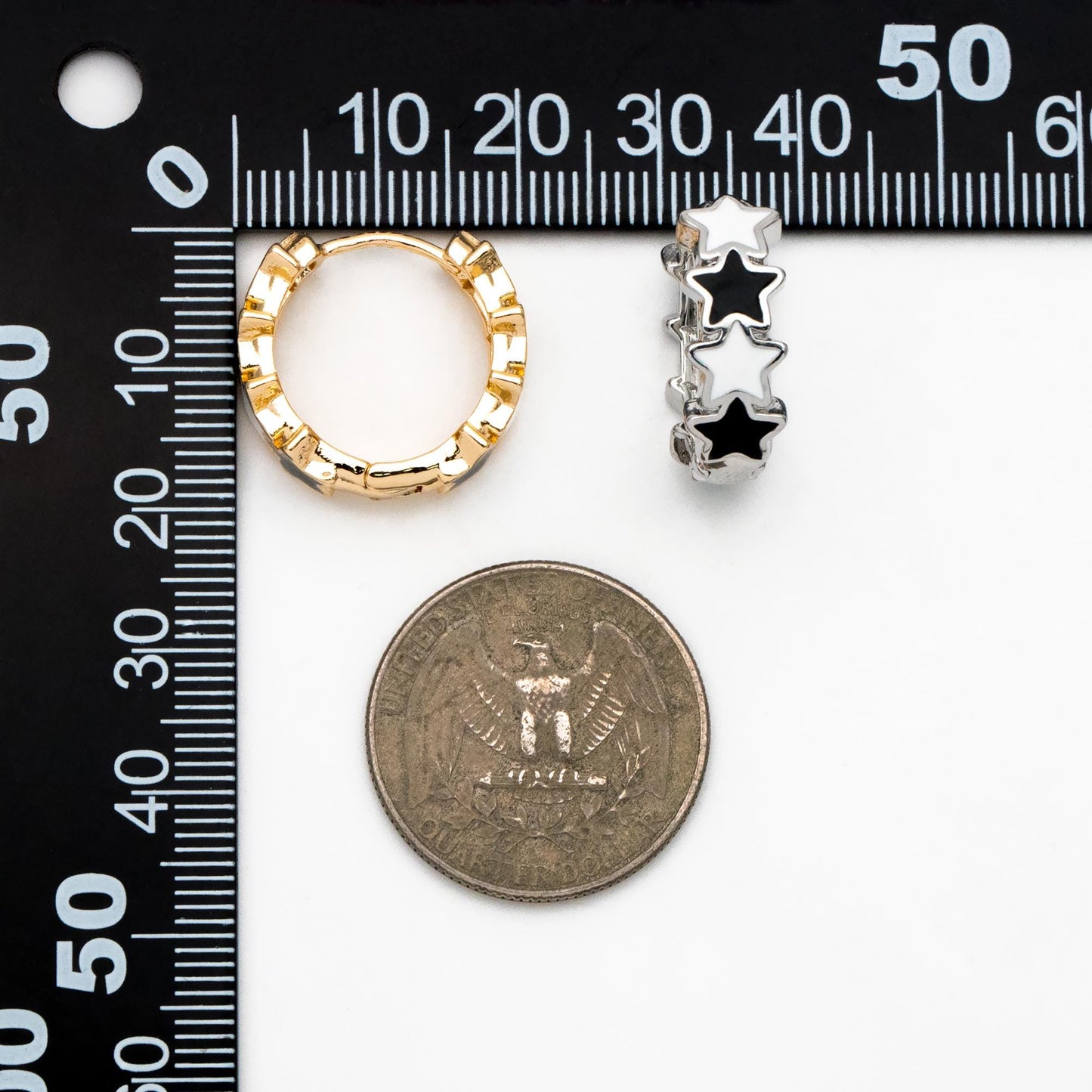 4pcs Gold/ Silver Tone Enamel Star Hoop Earrings, 18K Gold/ Rhodium plated Brass, Minimalist Huggie Earrings (GB-4462)