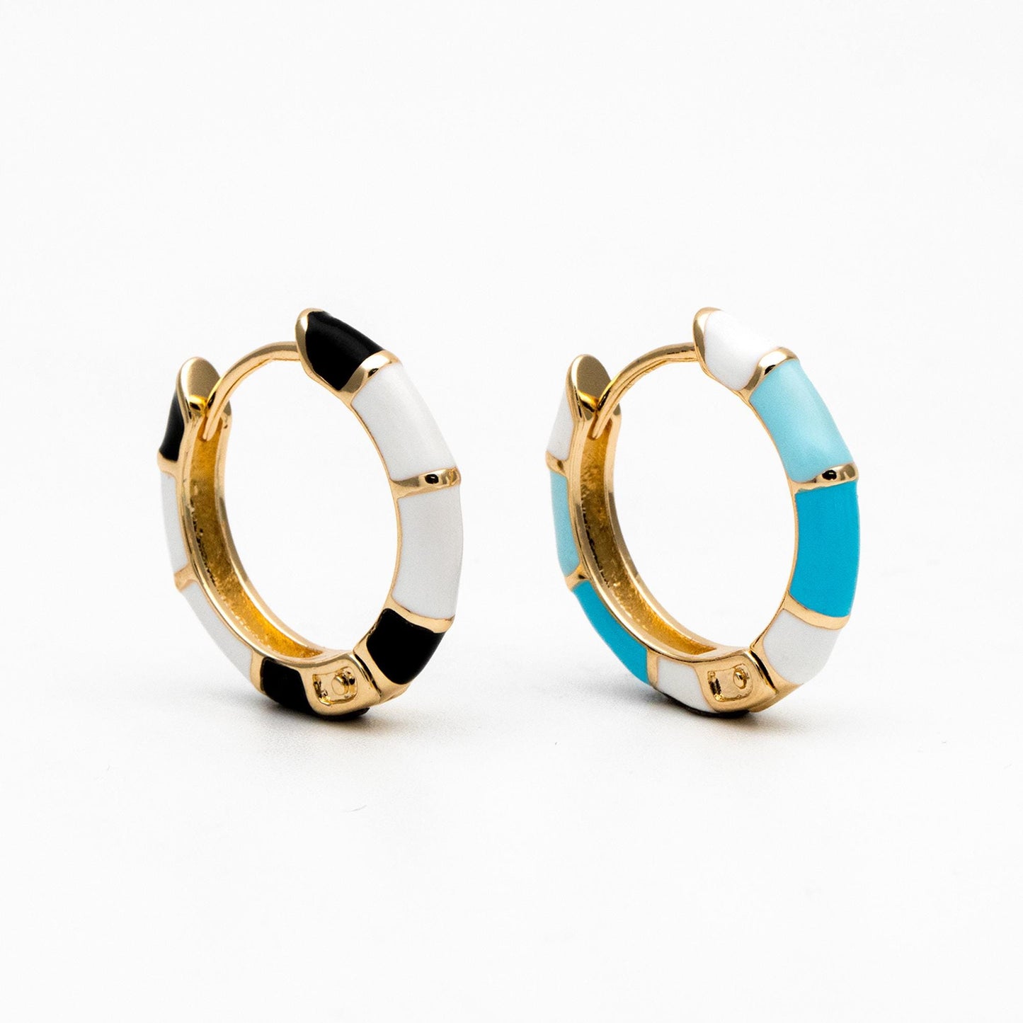 4pcs Enamel Hoop Earrings: 18K Gold Plated Brass Huggies (GB-4463)