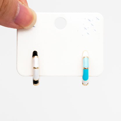 4pcs Enamel Hoop Earrings: 18K Gold Plated Brass Huggies (GB-4463)