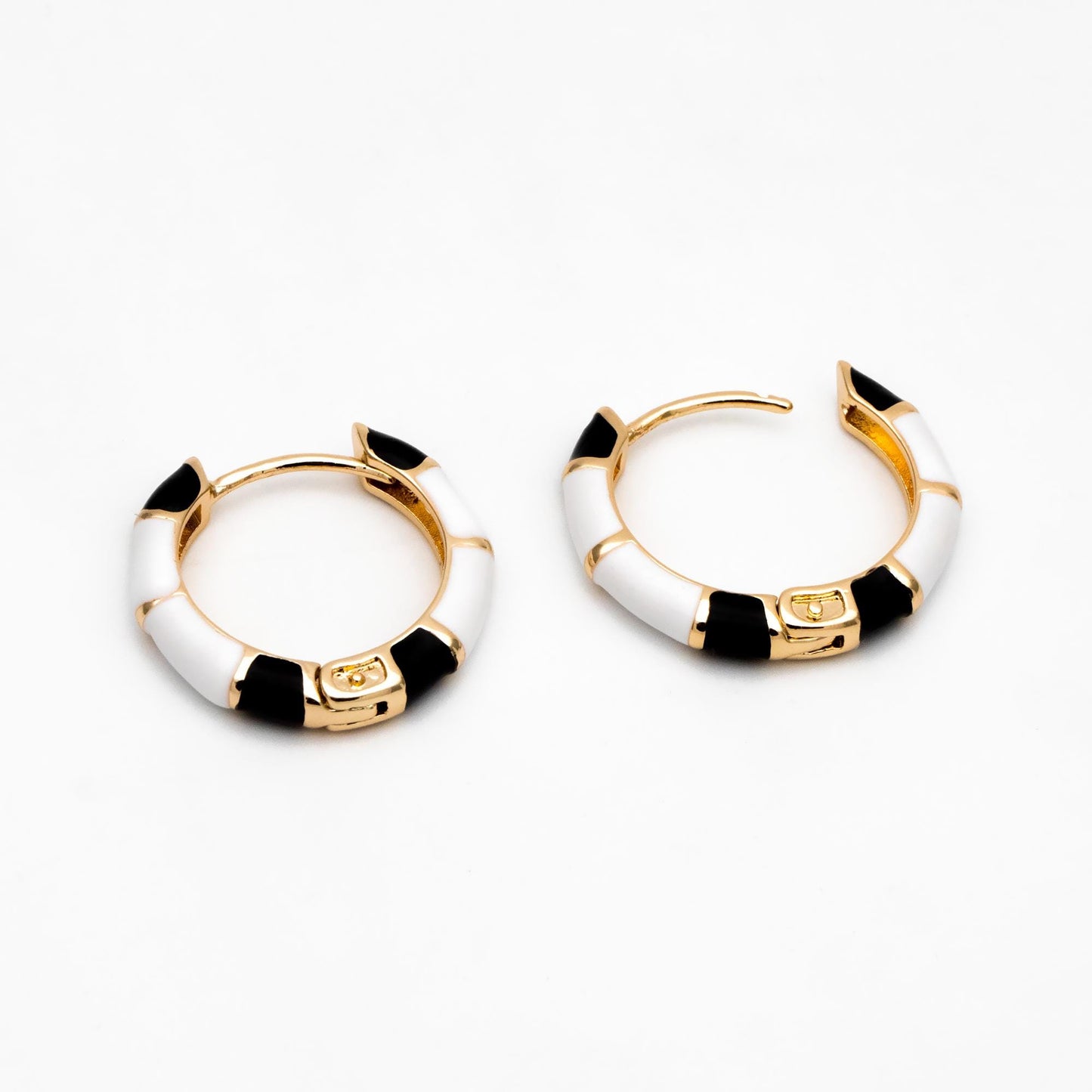 4pcs Enamel Hoop Earrings: 18K Gold Plated Brass Huggies (GB-4463)
