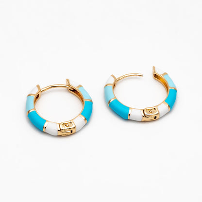 4pcs Enamel Hoop Earrings: 18K Gold Plated Brass Huggies (GB-4463)