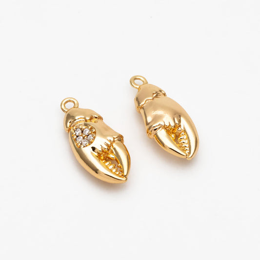 4pcs CZ Pave Gold/ Silver Tone Crab Claw Charms, 18K Gold/ Rhodium plated Brass, Dainty Beach Jewelry (GB-4601-A)