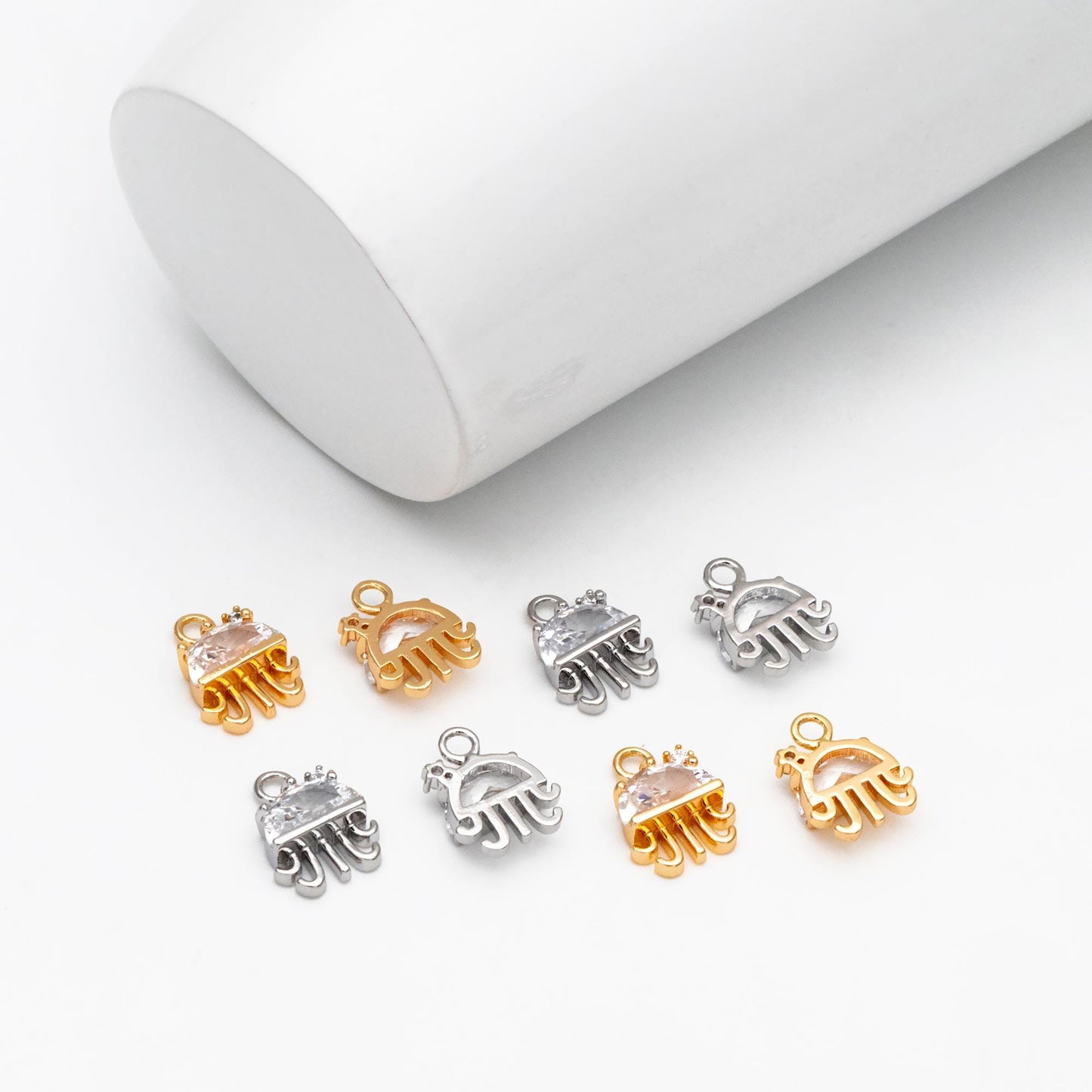 4pcs CZ pave Gold/ Silver Tone Jellyfish Charms, 18K Gold/ Rhodium plated Brass, Kawaii Ocean Charms (GB-3781-C)