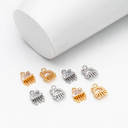 4pcs CZ pave Gold/ Silver Tone Jellyfish Charms, 18K Gold/ Rhodium plated Brass, Kawaii Ocean Charms (GB-3781-C)