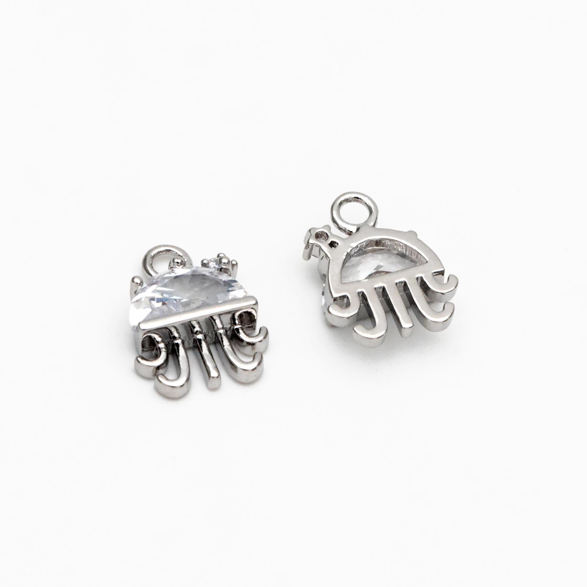 4pcs CZ pave Gold/ Silver Tone Jellyfish Charms, 18K Gold/ Rhodium plated Brass, Kawaii Ocean Charms (GB-3781-C)