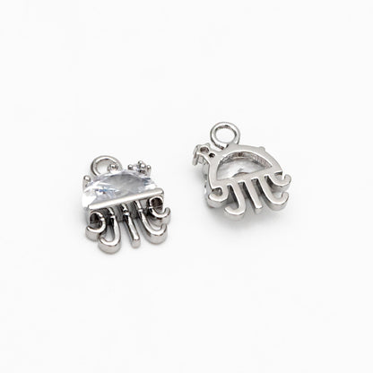 4pcs CZ pave Gold/ Silver Tone Jellyfish Charms, 18K Gold/ Rhodium plated Brass, Kawaii Ocean Charms (GB-3781-C)