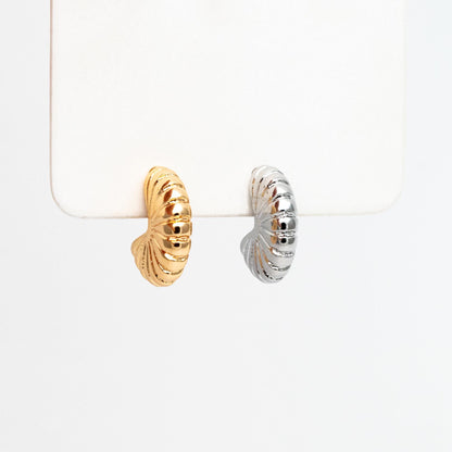 4pcs Gold/ Silver Shell Earrings 17mm, Gold/ Rhodium plated Brass, Dainty Geometric Stud Earrings (GB-4478)