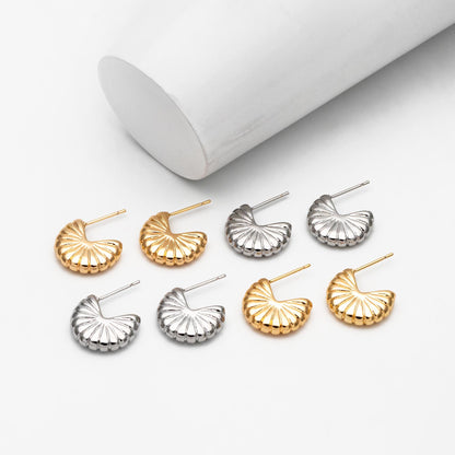 4pcs Gold/ Silver Shell Earrings 17mm, Gold/ Rhodium plated Brass, Dainty Geometric Stud Earrings (GB-4478)