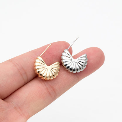 4pcs Gold/ Silver Shell Earrings 17mm, Gold/ Rhodium plated Brass, Dainty Geometric Stud Earrings (GB-4478)