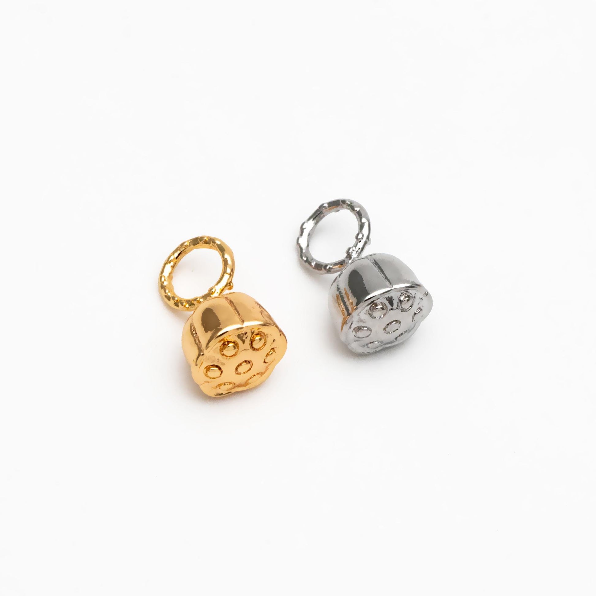10pcs Gold/ Silver Tone Seedpod of The Lotus Charms 19x13mm, 18K Gold/ Rhodium plated Brass, Lotus Seedpod Pendants (GB-4589-D)