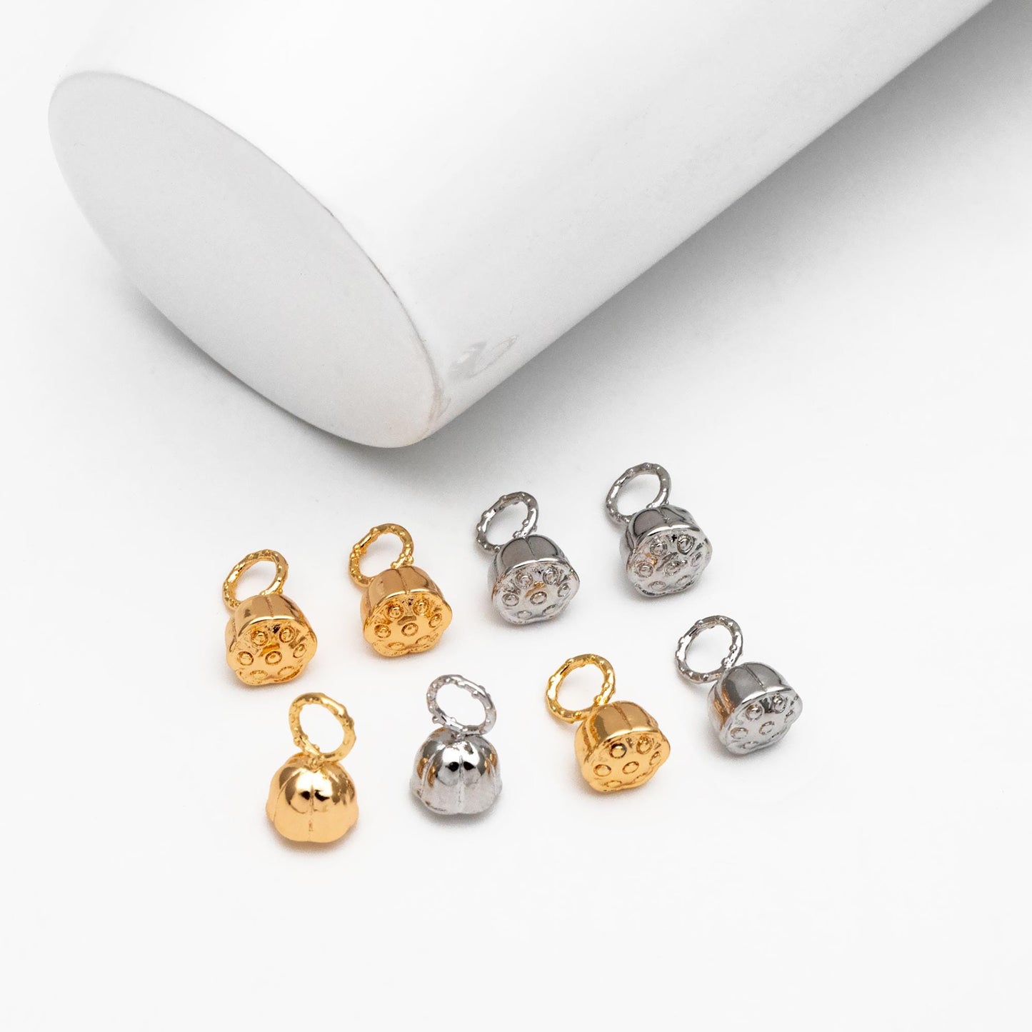 10pcs Gold/ Silver Tone Seedpod of The Lotus Charms 19x13mm, 18K Gold/ Rhodium plated Brass, Lotus Seedpod Pendants (GB-4589-D)