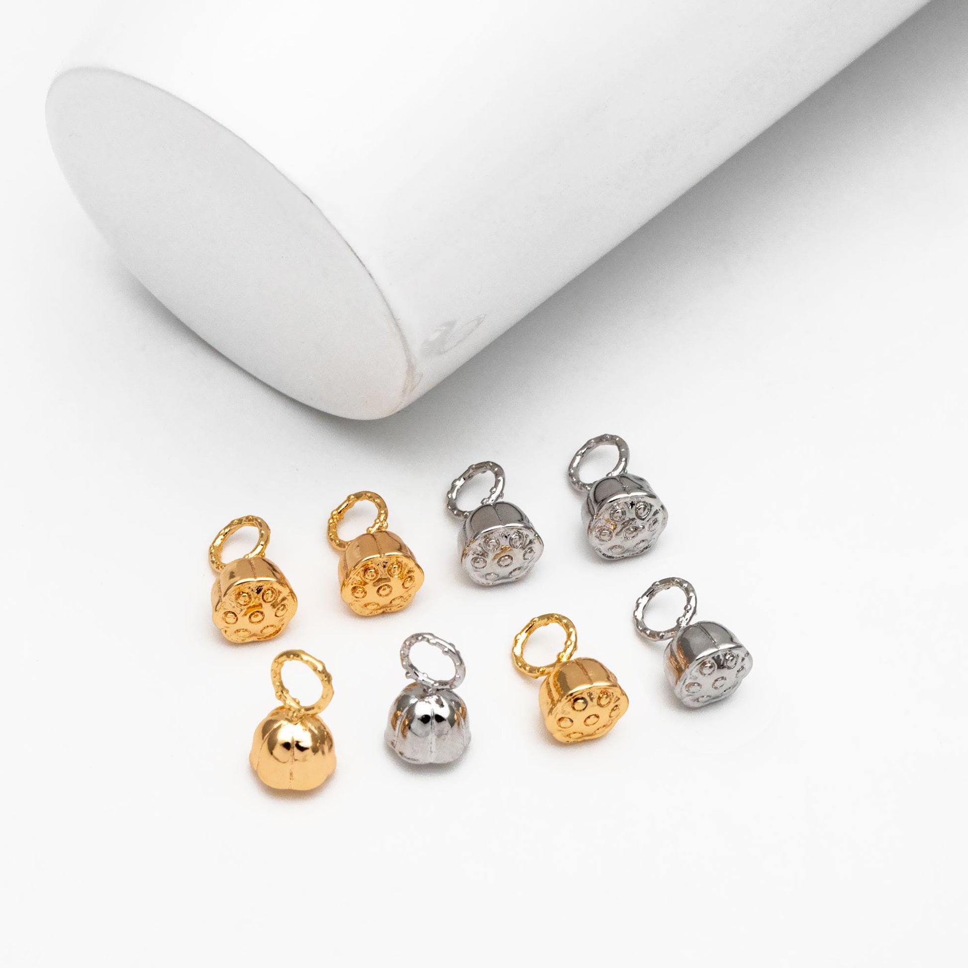 10pcs Gold/ Silver Tone Seedpod of The Lotus Charms 19x13mm, 18K Gold/ Rhodium plated Brass, Lotus Seedpod Pendants (GB-4589-D)