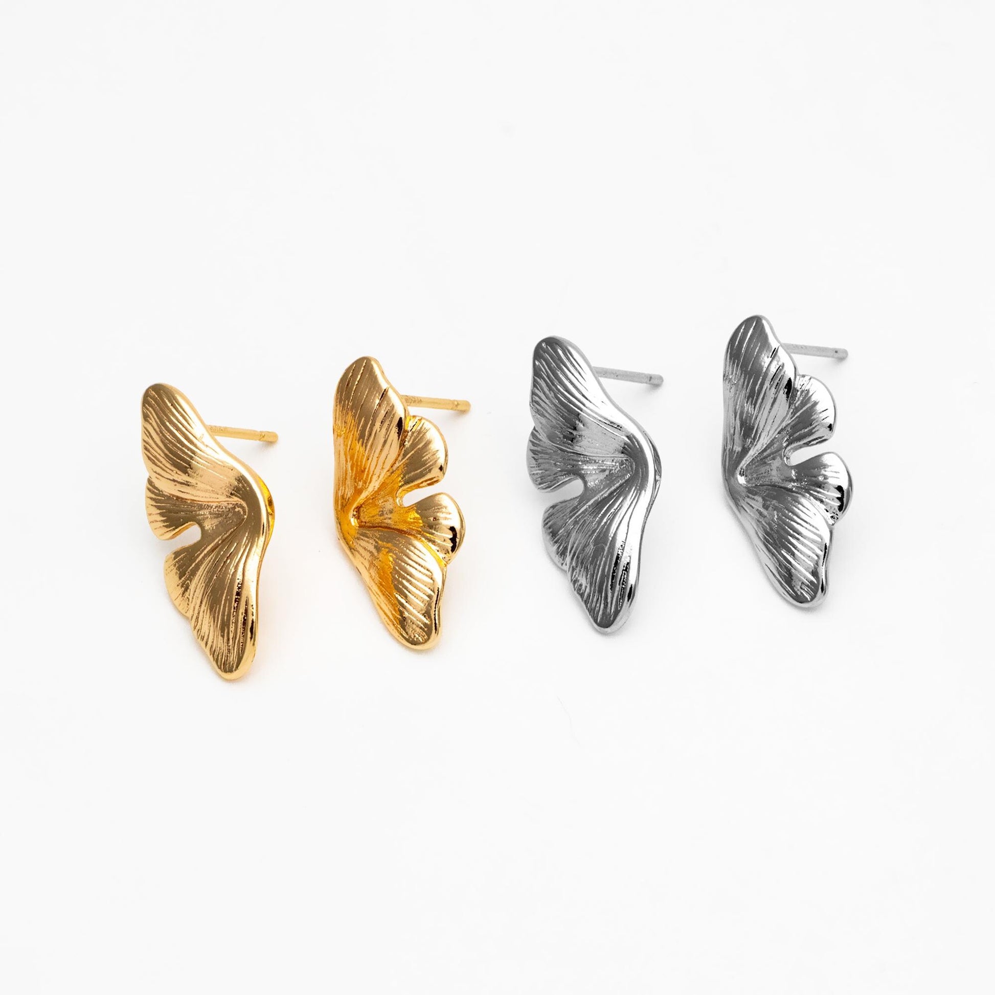 4pcs Gold/ Silver Tone Leaf Earrings, Butterfly Earrings, Dainty Stud Earrings (GB-4483)