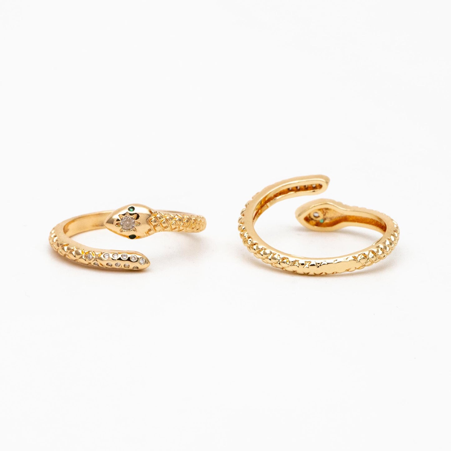 4pcs CZ Pave Snake Ring: Adjustable Serpent Band, 18K Gold Plated Brass (GB-2710)