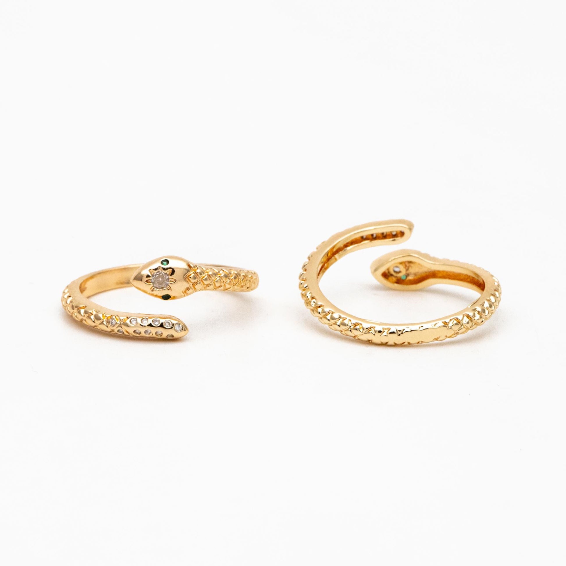 4pcs CZ Pave Snake Ring: Adjustable Serpent Band, 18K Gold Plated Brass (GB-2710)