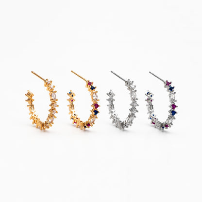 4pcs CZ Pave Gold/ Silver Round Circle Earrings, Gold/ Rhodium plated Brass, Geometric Hoop Stud Earrings (GB-4505)