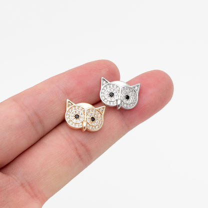 4pcs CZ Pave Gold/ Silver Tone Owl Earrings 11x14mm, Gold/ Rhodium Plated Brass, Bird Stud Earrings (GB-4513)