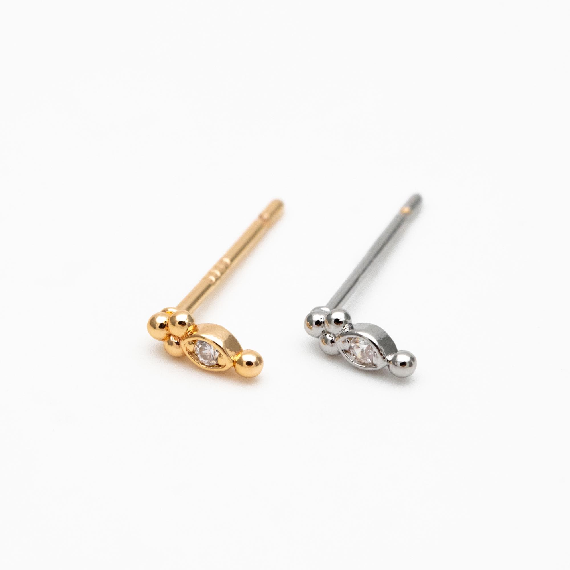 10pcs CZ Pave Gold/ Silver Tiny Marquise Earrings, Gold/ Rhodium Plated Brass, Tiny Stud Earrings (GB-4021-B)