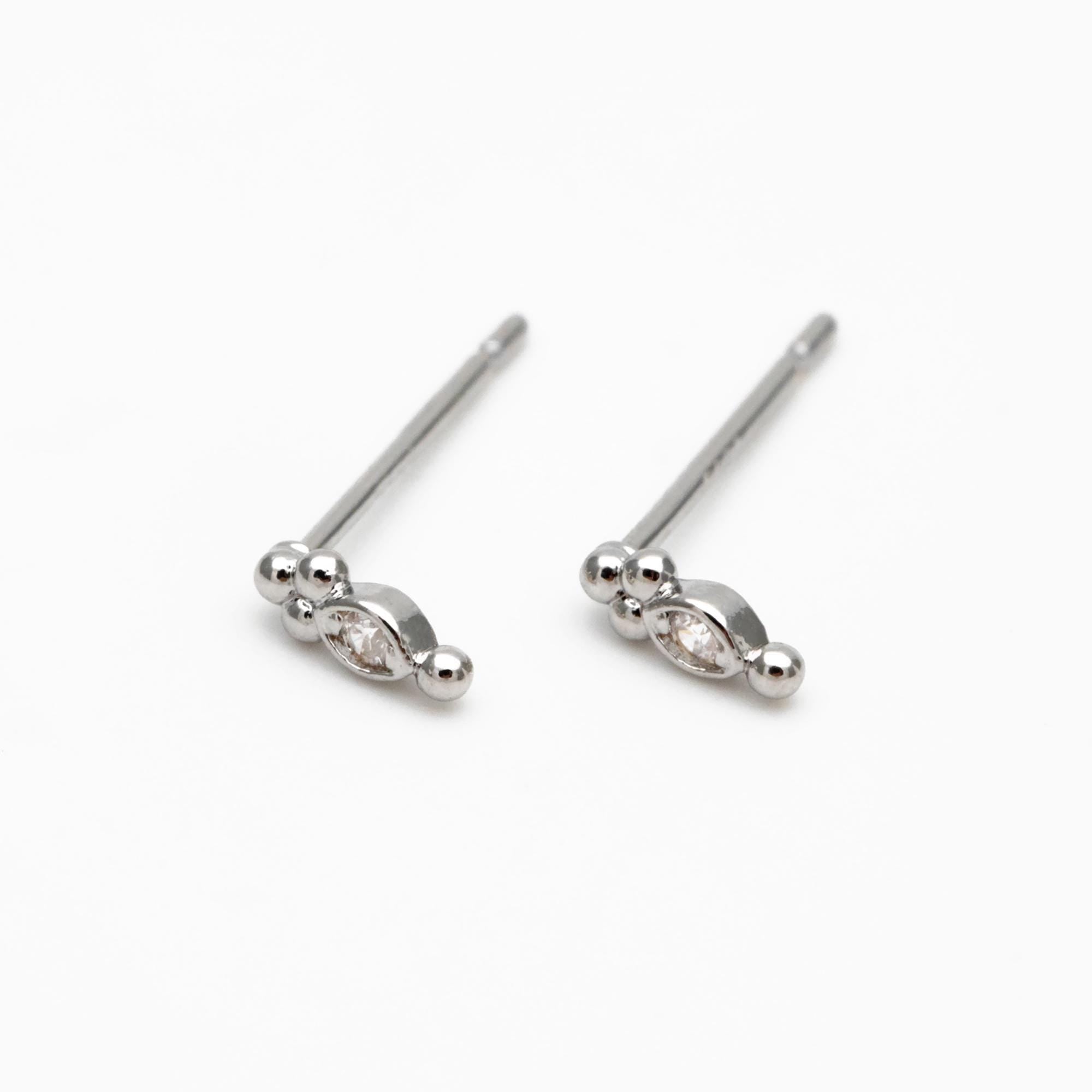 10pcs CZ Pave Gold/ Silver Tiny Marquise Earrings, Gold/ Rhodium Plated Brass, Tiny Stud Earrings (GB-4514)