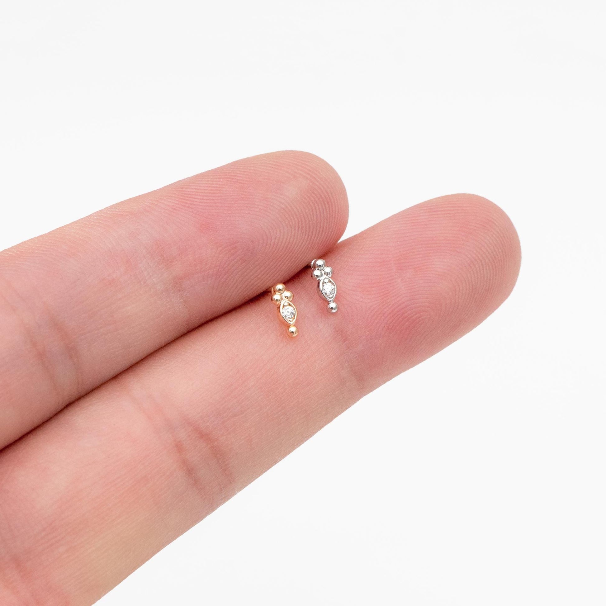 10pcs CZ Pave Gold/ Silver Tiny Marquise Earrings, Gold/ Rhodium Plated Brass, Tiny Stud Earrings (GB-4514)