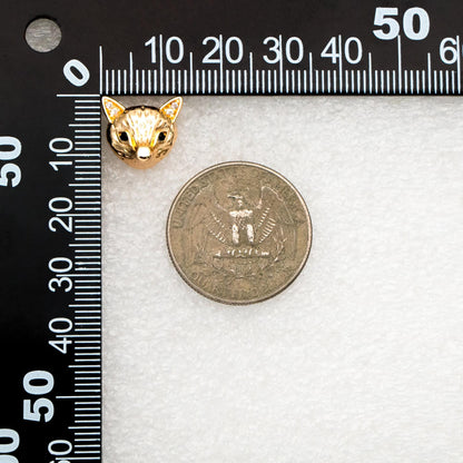 4pcs CZ Pave Gold Fox Head Earrings 12x14mm, Gold Plated Brass, Cute Animal Stud Earrings (GB-4529)