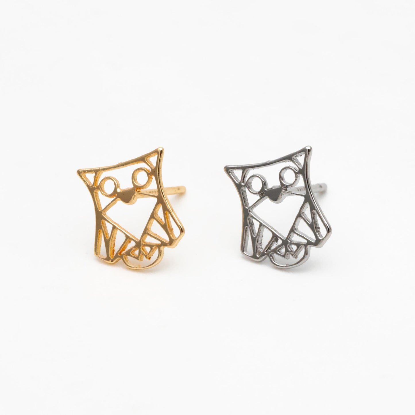 10pcs CZ Pave Gold/ Silver Tone Hollow Owl Earrings, Gold/ Rhodium Plated Brass, Bird Stud Earrings (GB-4530)