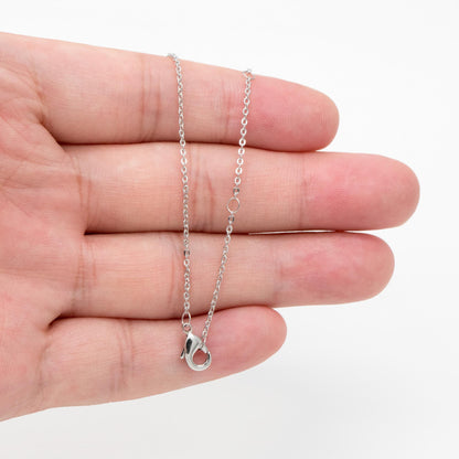 Silver Tone Dainty Cable Chains, Rhodium plated Brass Finished Necklace, 14.5/ 16/ 17 Inches Adjustable, Ready to Wear (#LK-617)