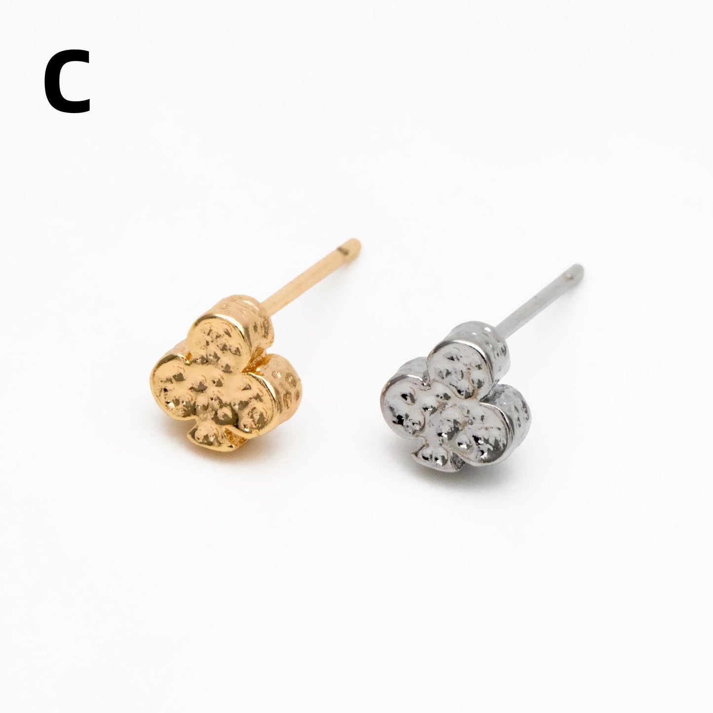 10pcs Gold/ Silver Tone Hammered Heart/ Clover/ Club/ Cross Earrings, Real Gold/ Rhodium Plated Brass Minimalist Stud Earrings (GB-4481)